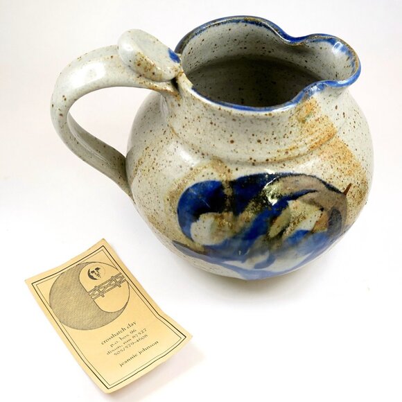 Crosshatch Clay Signed Stoneware Pitcher 1980s New Mexico Studio Pottery - Picture 7 of 8